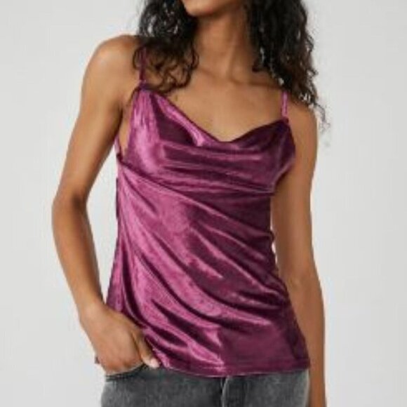 Tops - NWT Free People All Night Velvet Tunic Cowl Neck Sleeveless Top Fig Jam Size S